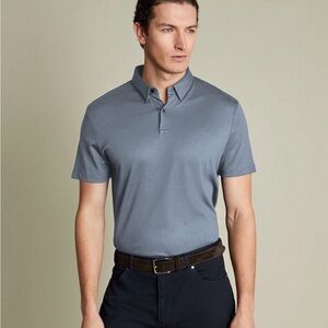Charles Tyrwhitt Men’s Steel Blue Short Sleeve Jersey Polo 100% Cotton Size L